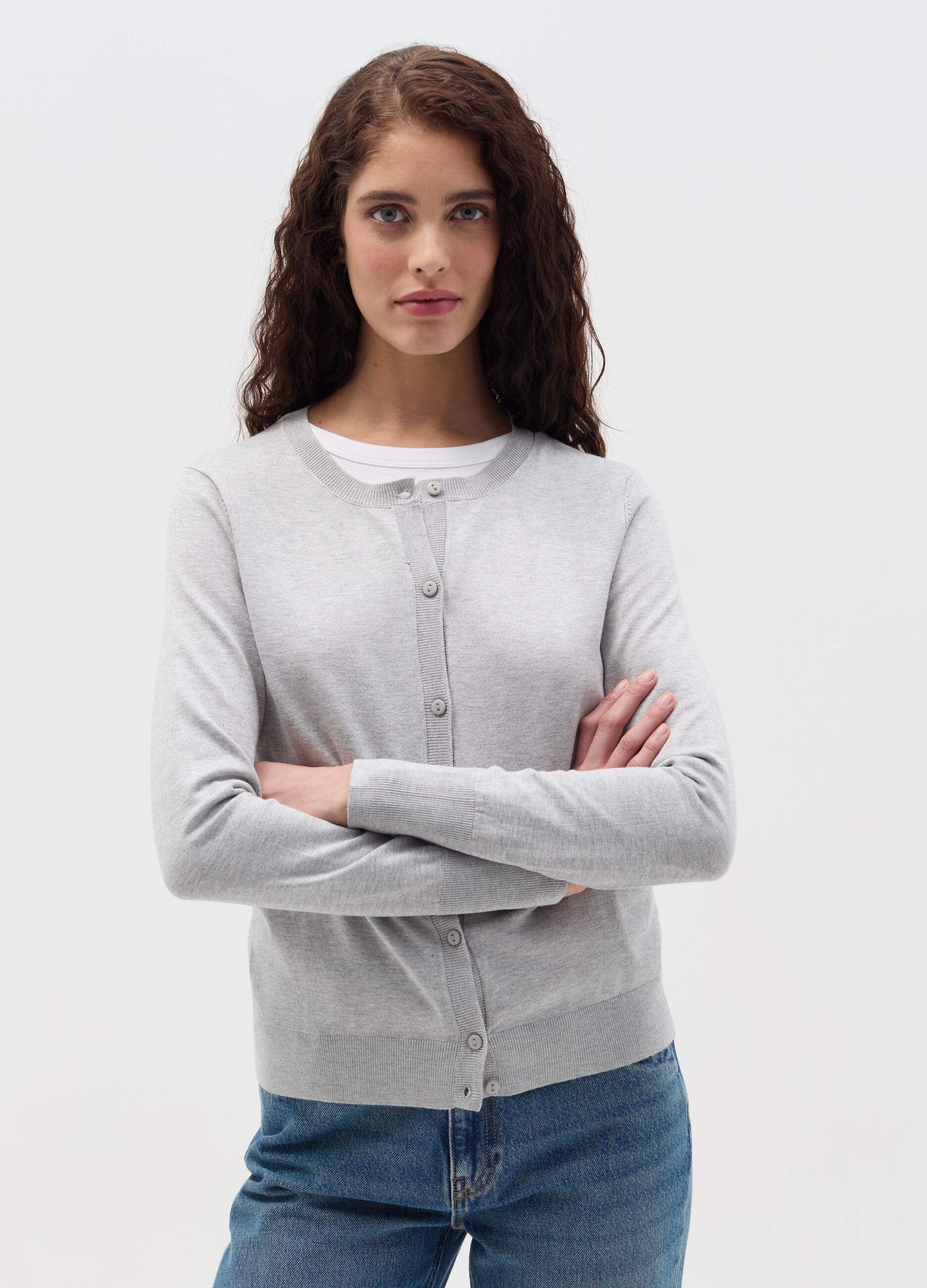 Cardigan with round neckline