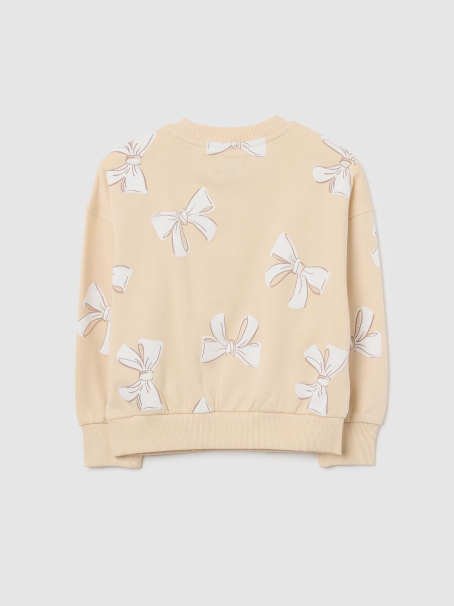Girls' beige cotton sweatshirt with regular fit and crew neck_1