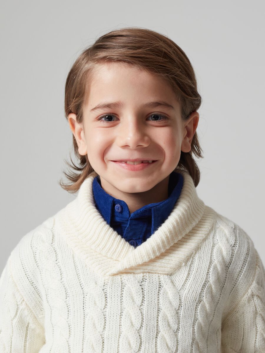 Pullover a trecce con collo a scialle_1