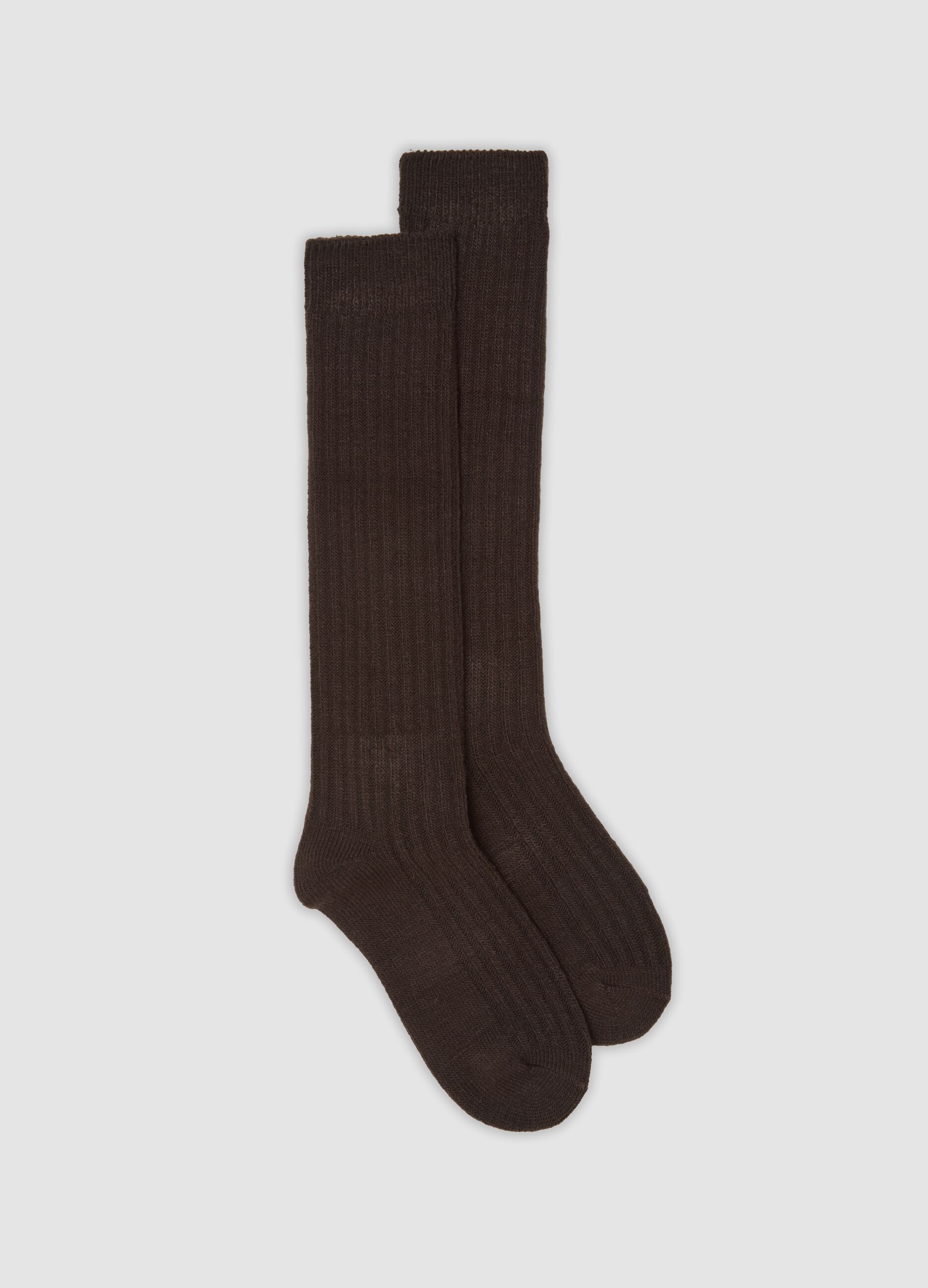 Brown ribbed stretch-fabric socks