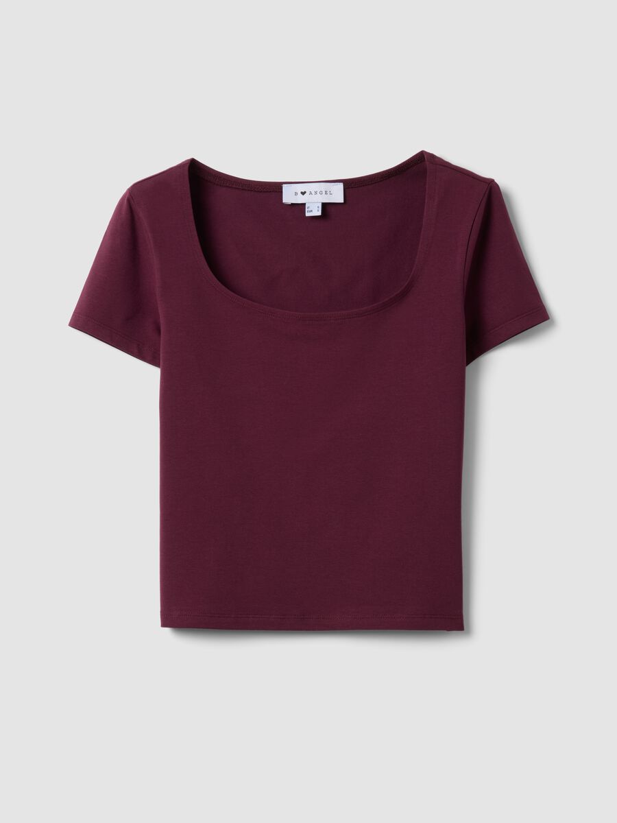 Purple stretch-cotton T-shirt with square neckline_4