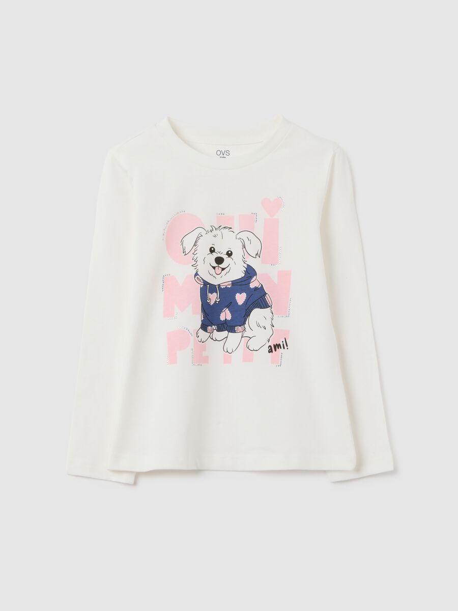 Girls' white pure cotton regular fit top with dog print_0