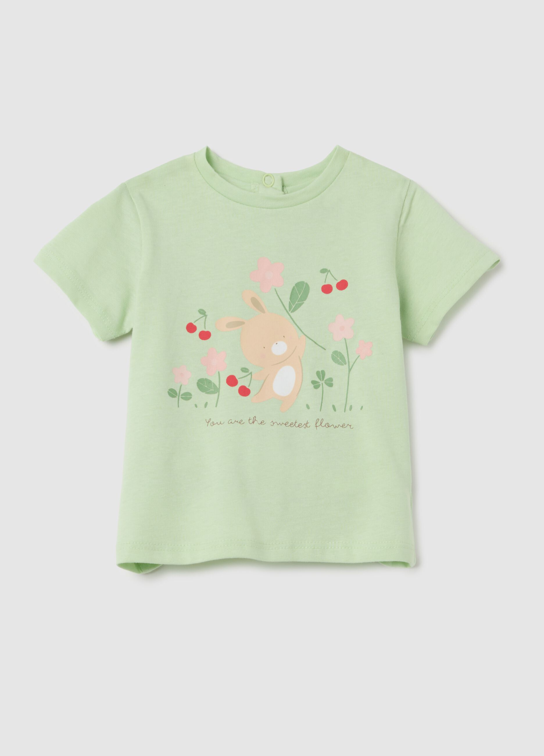 T-shirt da bambina in puro cotone verde regular fit con stampa
