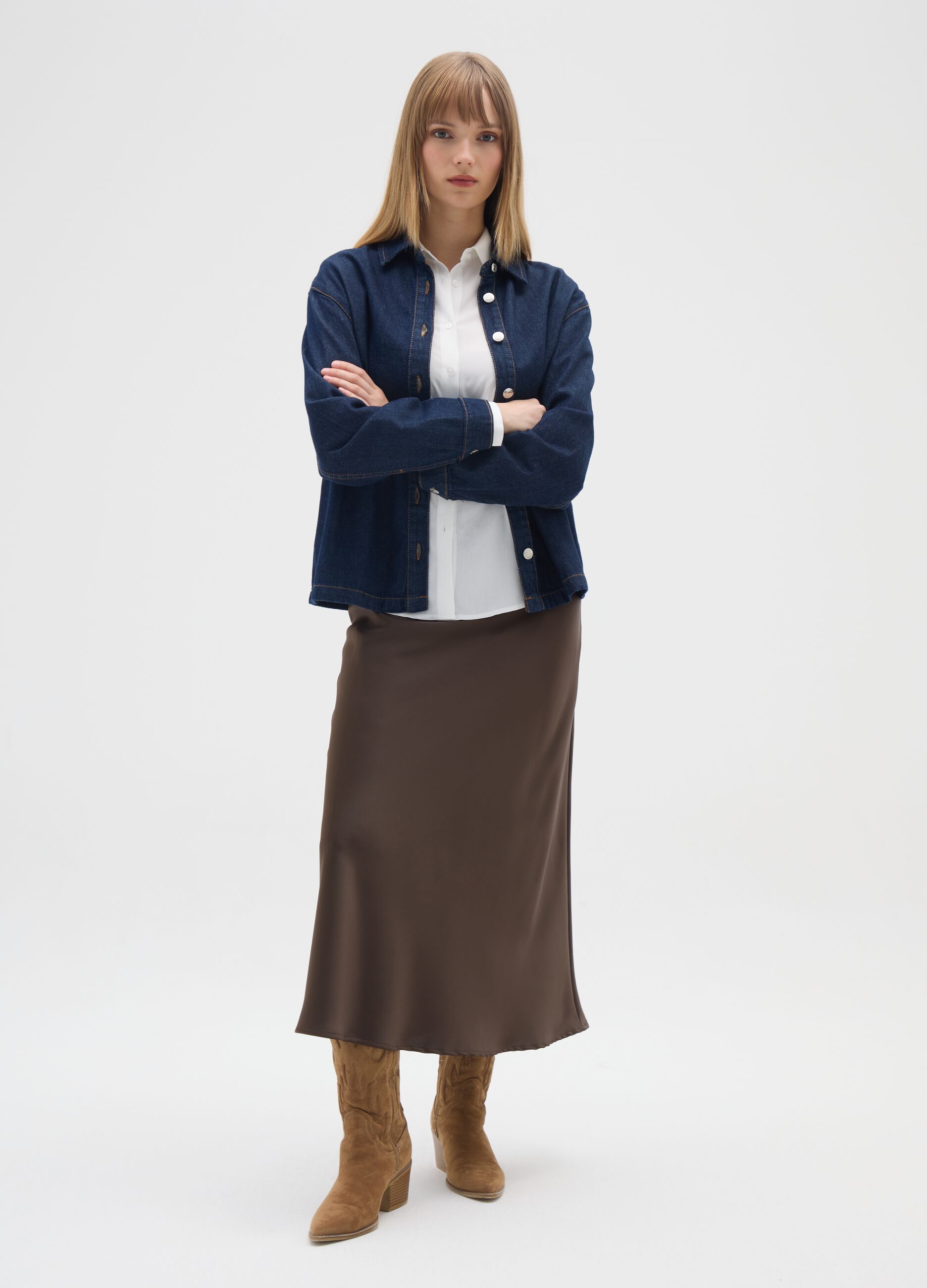 Grey Satin Long Skirt