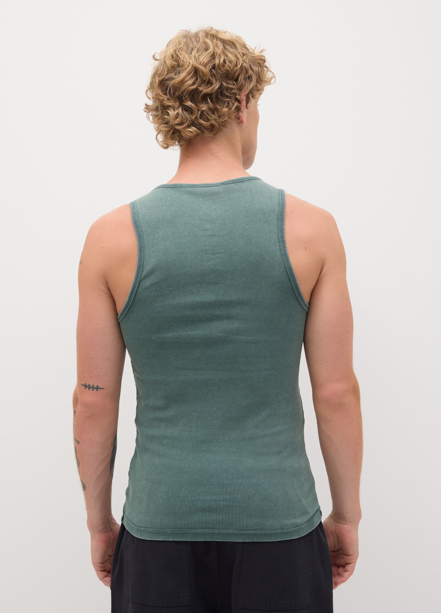 Men's Green Fitted Stretch Cotton Vest