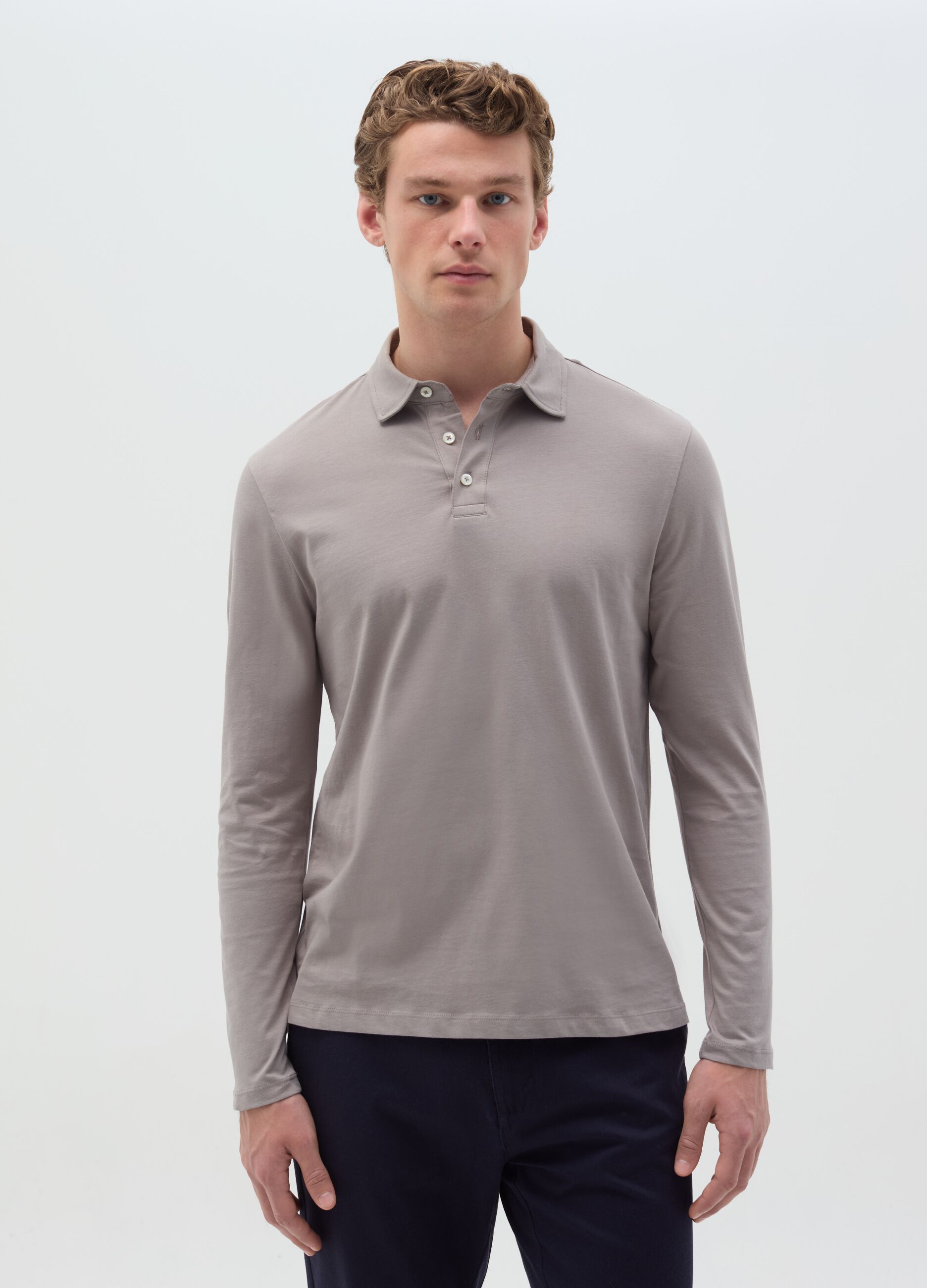 Cotton polo shirt with long sleeves