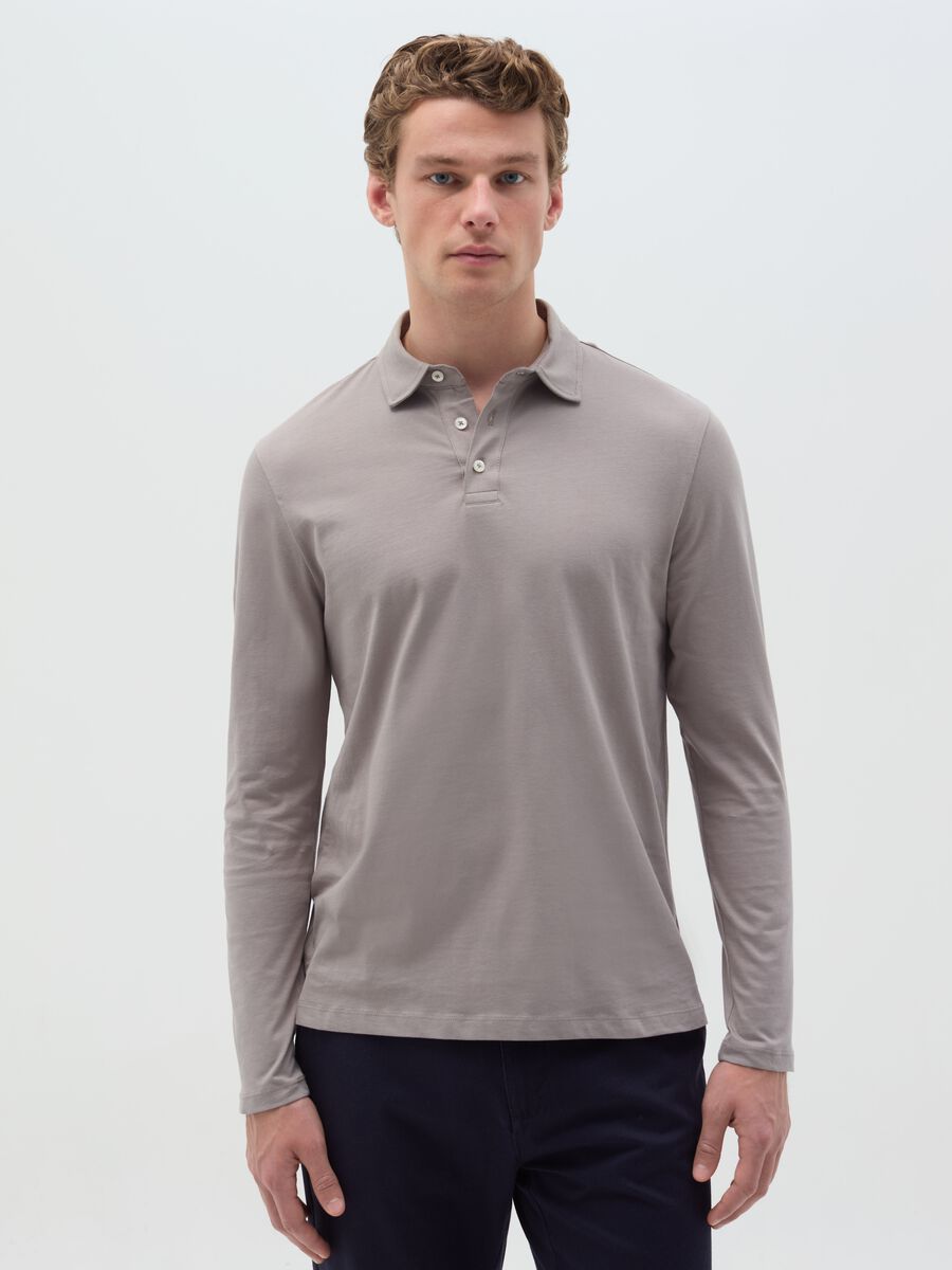 Cotton polo shirt with long sleeves_0