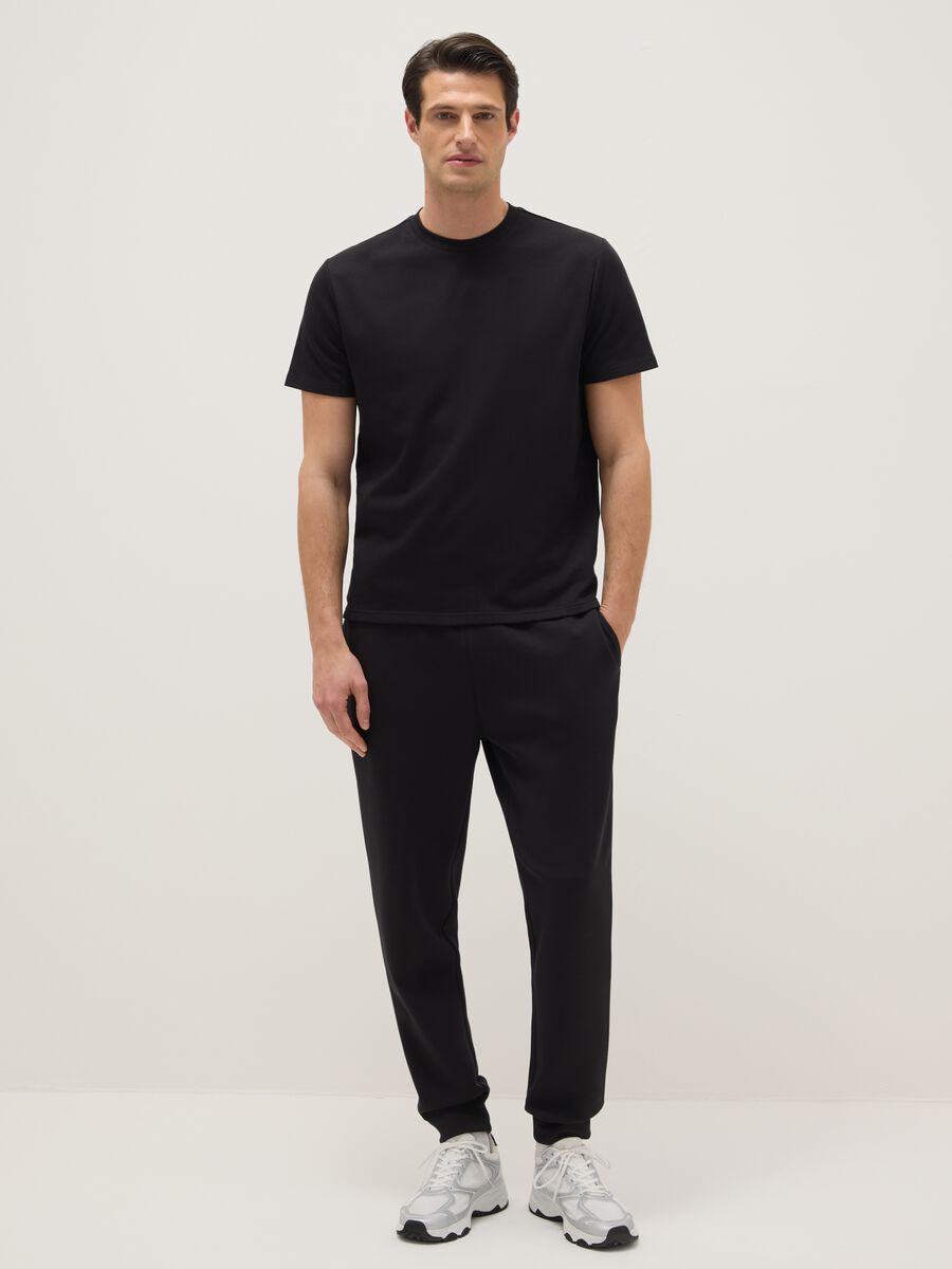 Black Cotton Blend Regular Fit Jogger Trousers_0