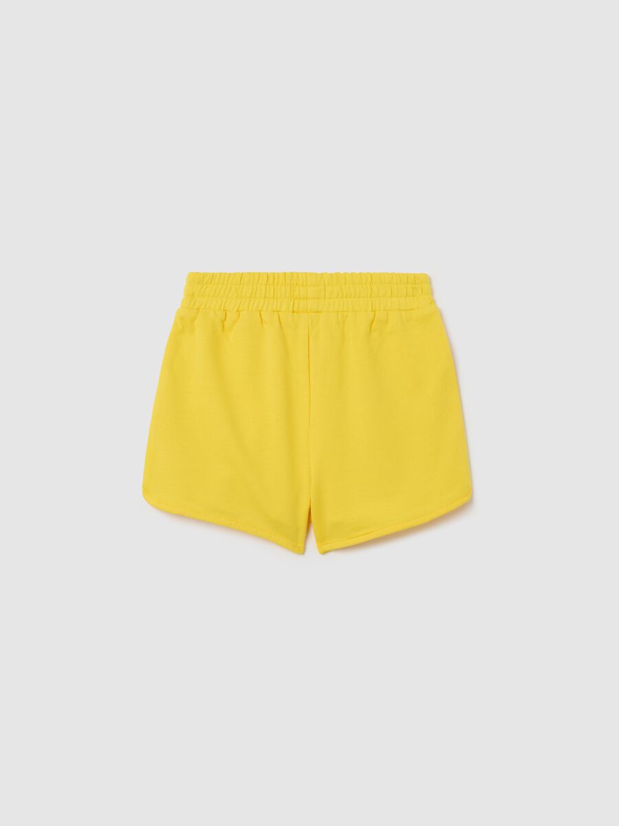 Yellow French terry shorts with print_1