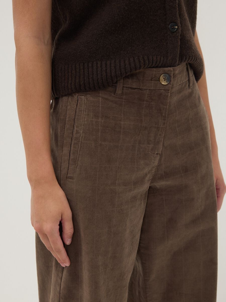 Brown wide-leg stretch cotton trousers_2