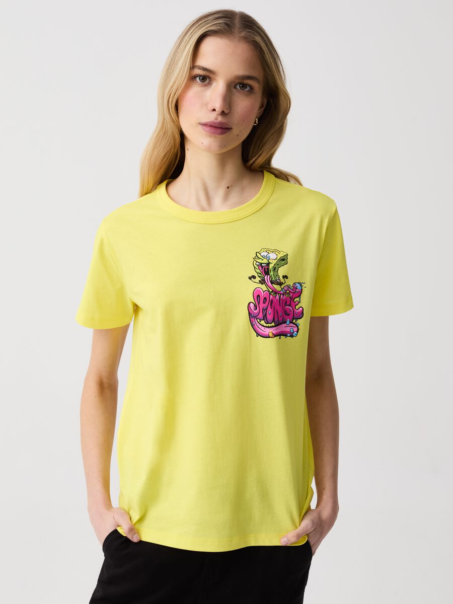 Cotton T-shirt with SpongeBob print_0
