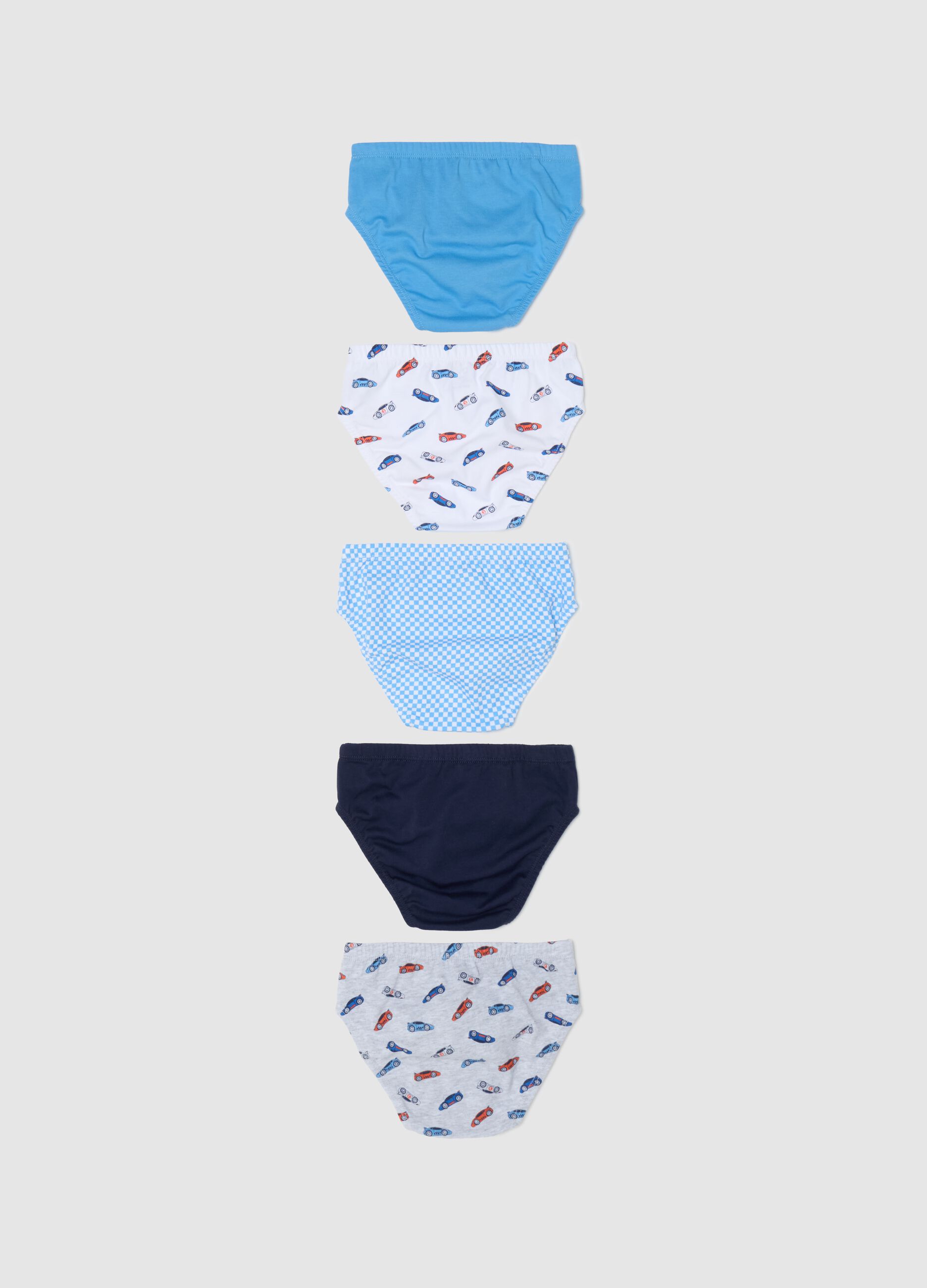 Five-pack cotton briefs with racing car print