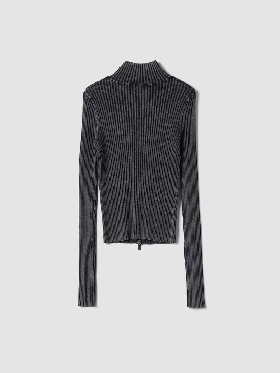 Full-Zip Ribbed Knit Vintage Grey_7