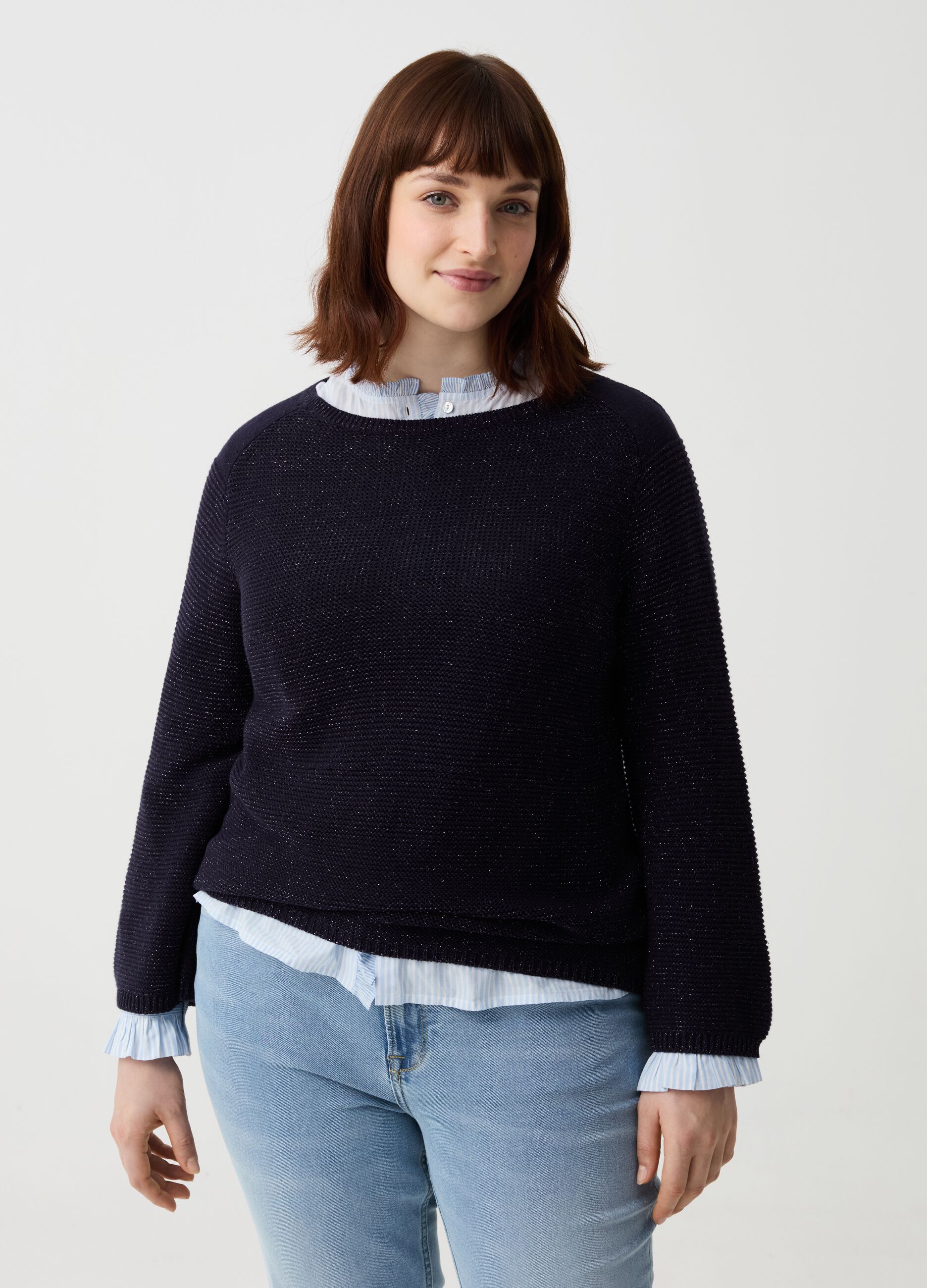 Pullover in lurex a costine Curvy