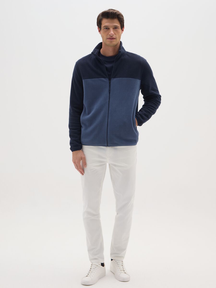 Blue high-neck fleece blend regular fit sweatshirt with zip_1