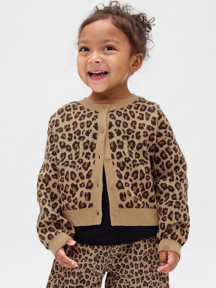Brown cotton cardigan with leopard print_0