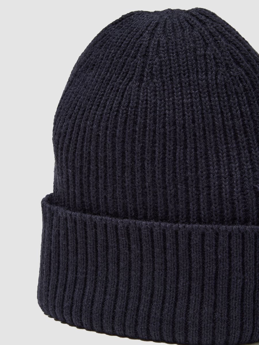 Blue knitted beanie with turn-up_2