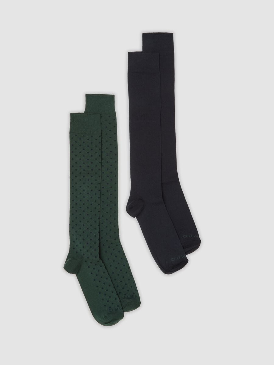 2-pack of navy blue and dark green long socks in stretch cotton_0