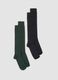 2-pack of navy blue and dark green long socks in stretch cotton_0