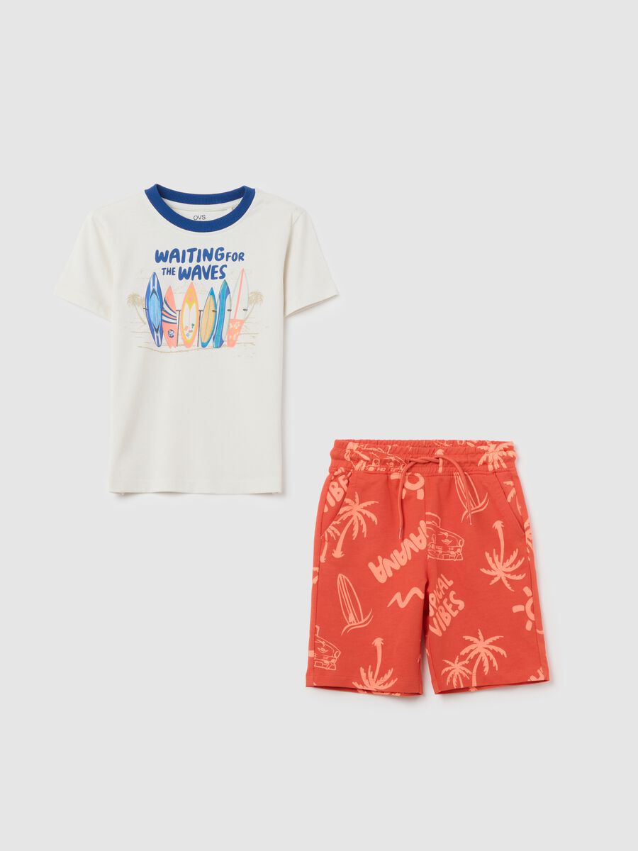 Children's set in pure cotton with white t-shirt and orange shorts_0