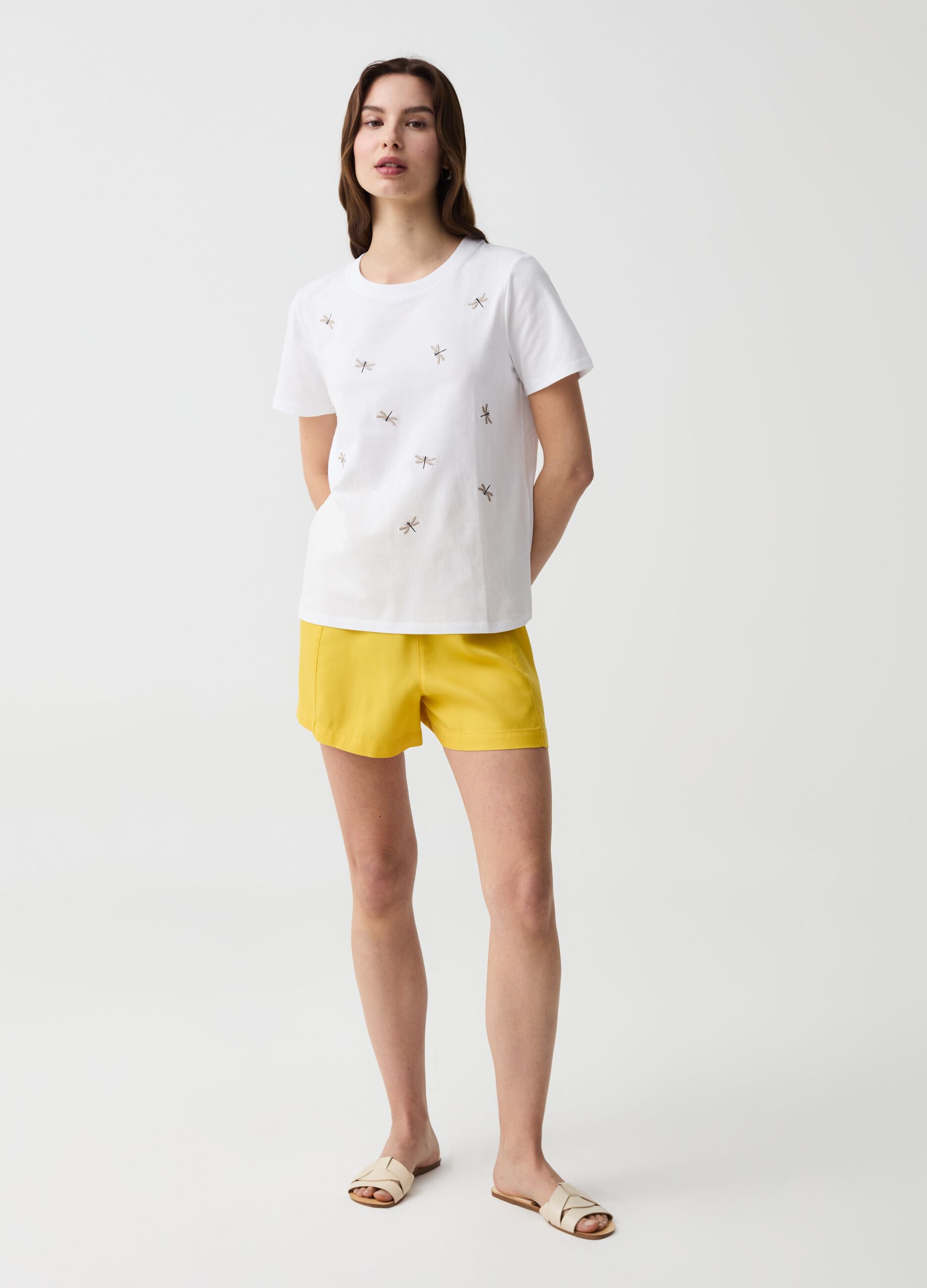 High-waisted Lyocell shorts