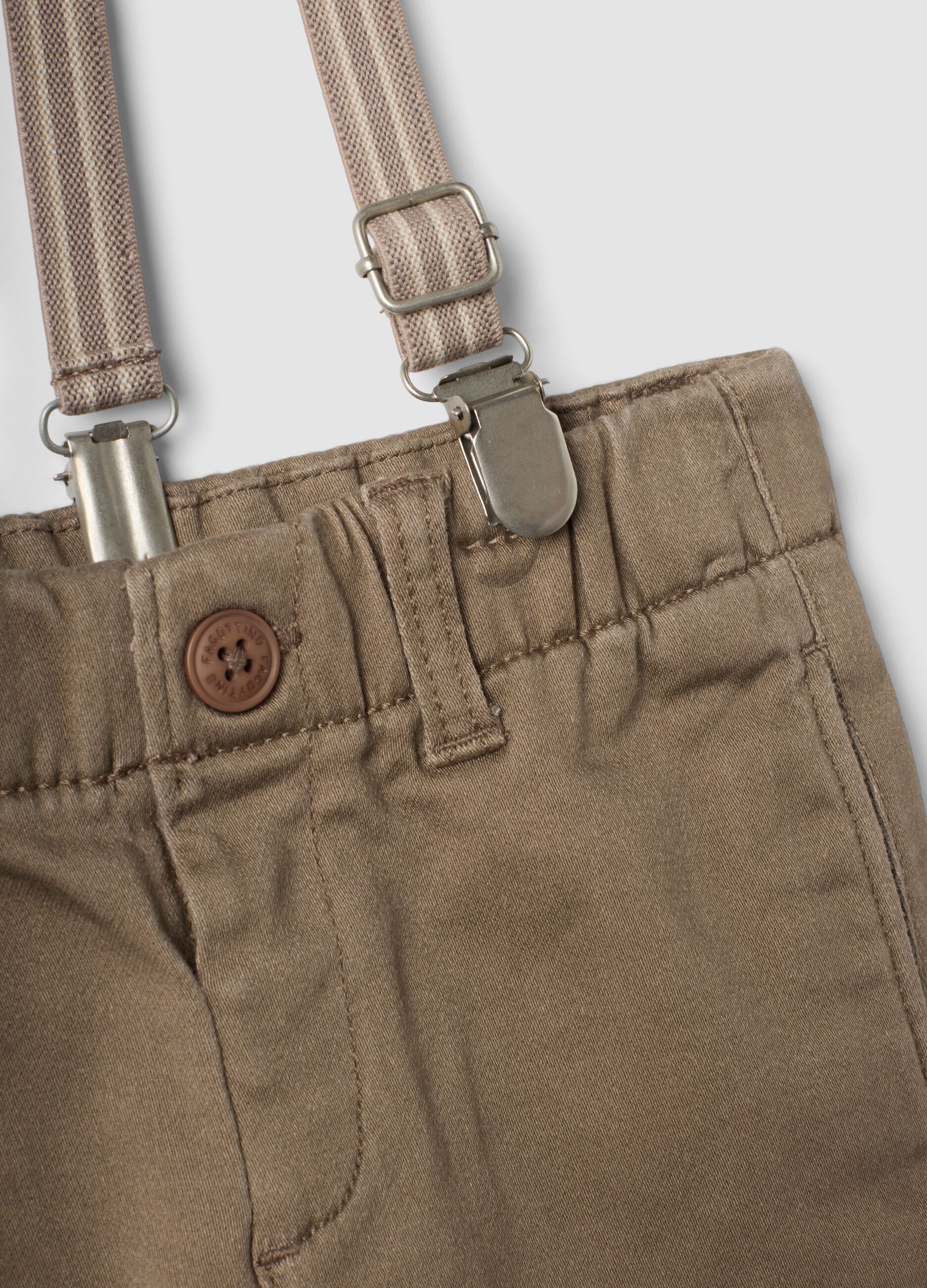 Beige stretch cotton trousers with braces, regular fit