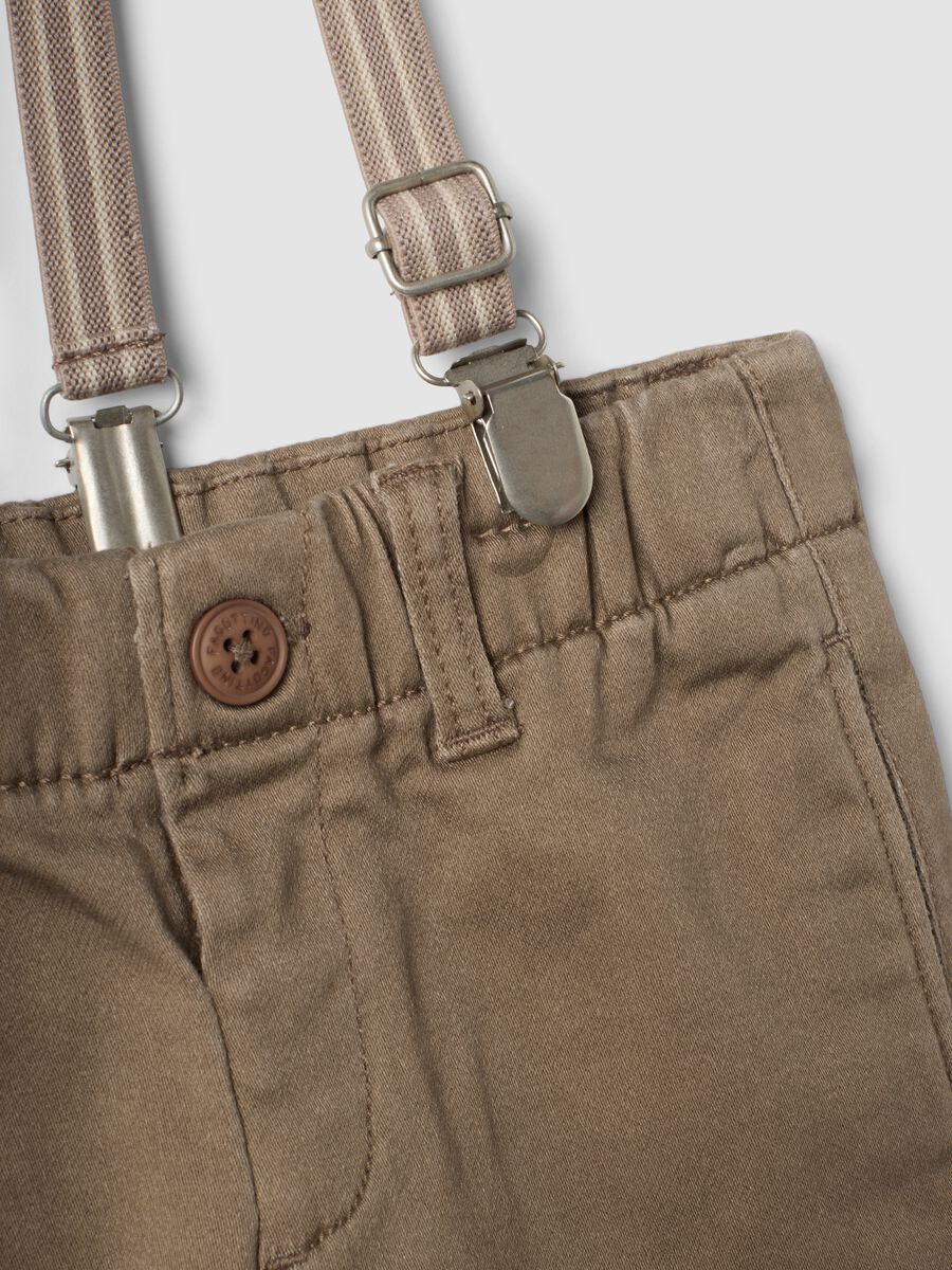 Beige stretch cotton trousers with braces, regular fit_2