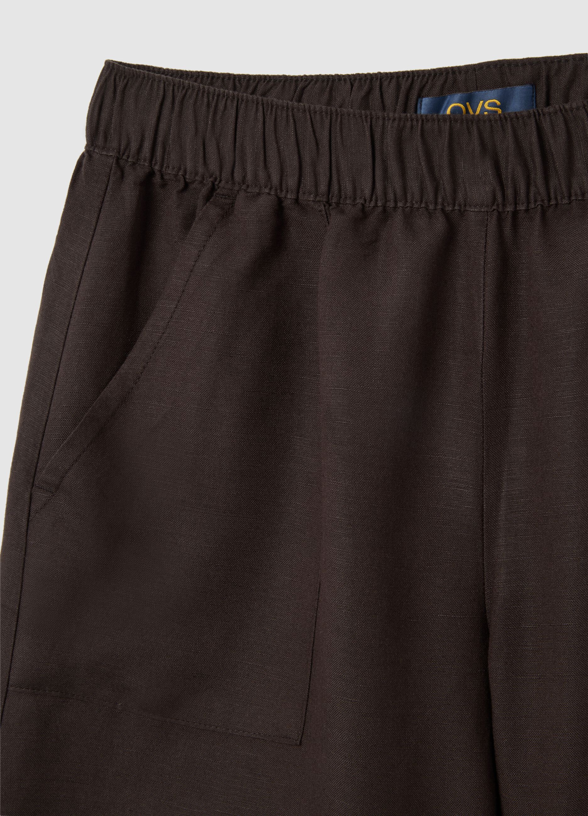 Pantaloncini da donna in misto lino marrone regular fit