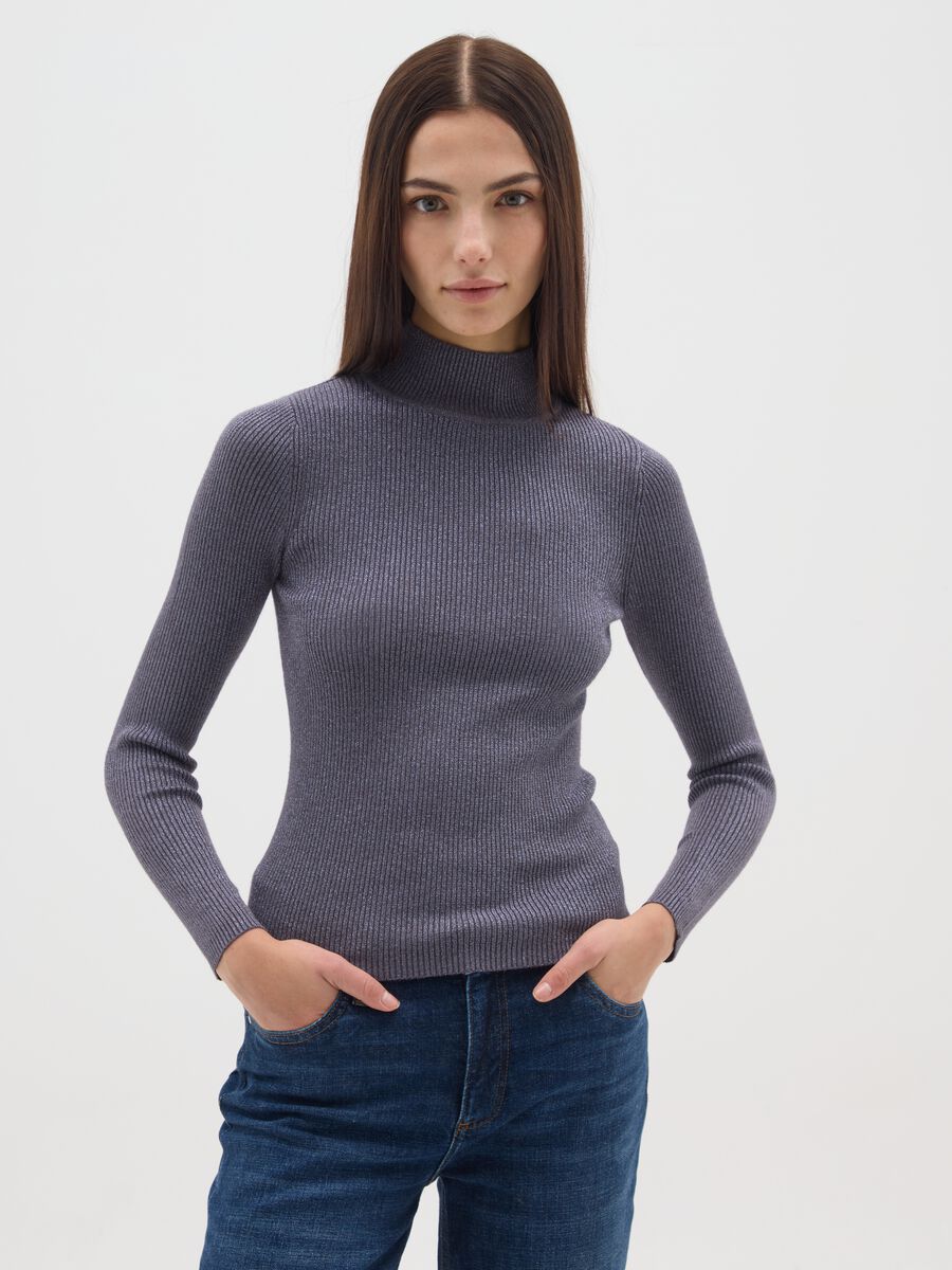 Grey turtleneck fitted sweater_0