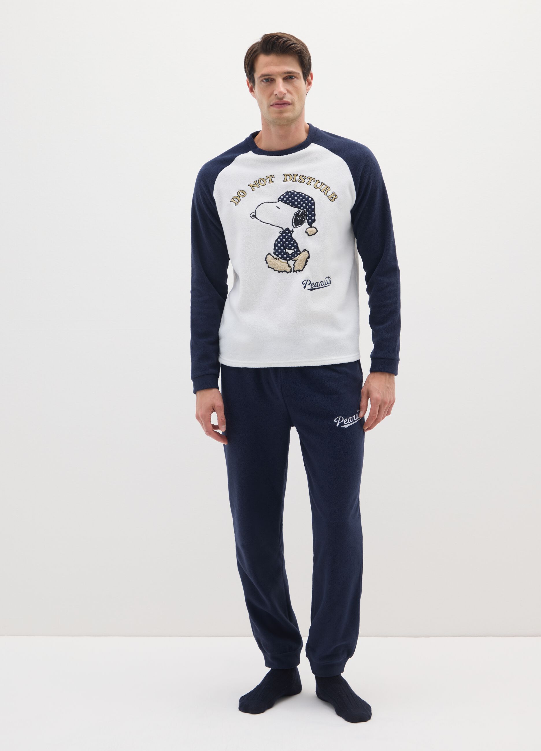 Blue Snoopy Print Fleece Pyjamas