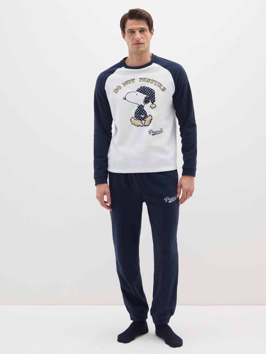 Blue Snoopy Print Fleece Pyjamas_0