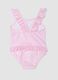 Pink stretch swimsuit with ruffles for baby girls_1