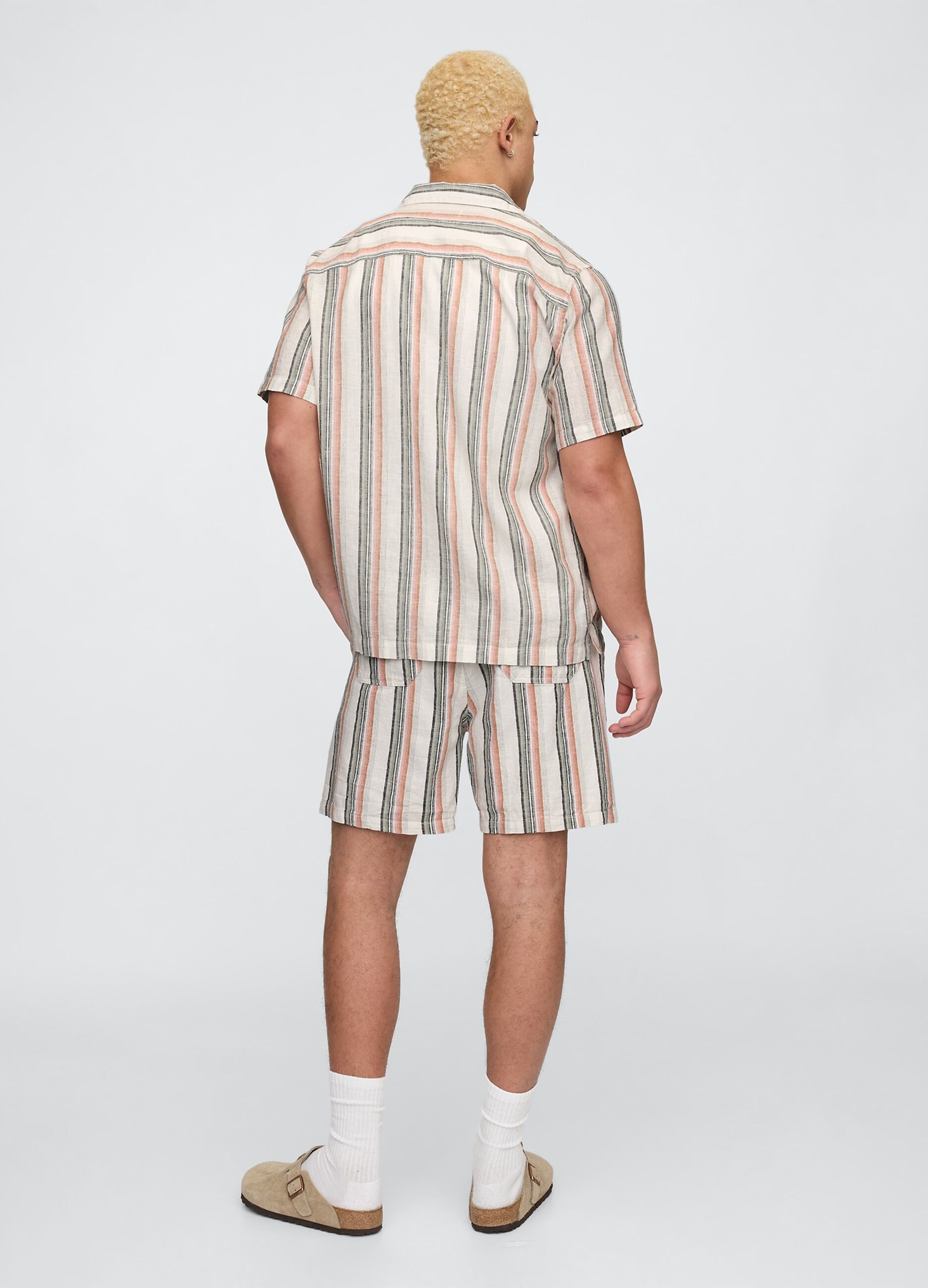 Multicolour Striped Cotton and Linen Blend Shorts