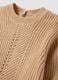 Beige knit jumper with openwork crew neck_2