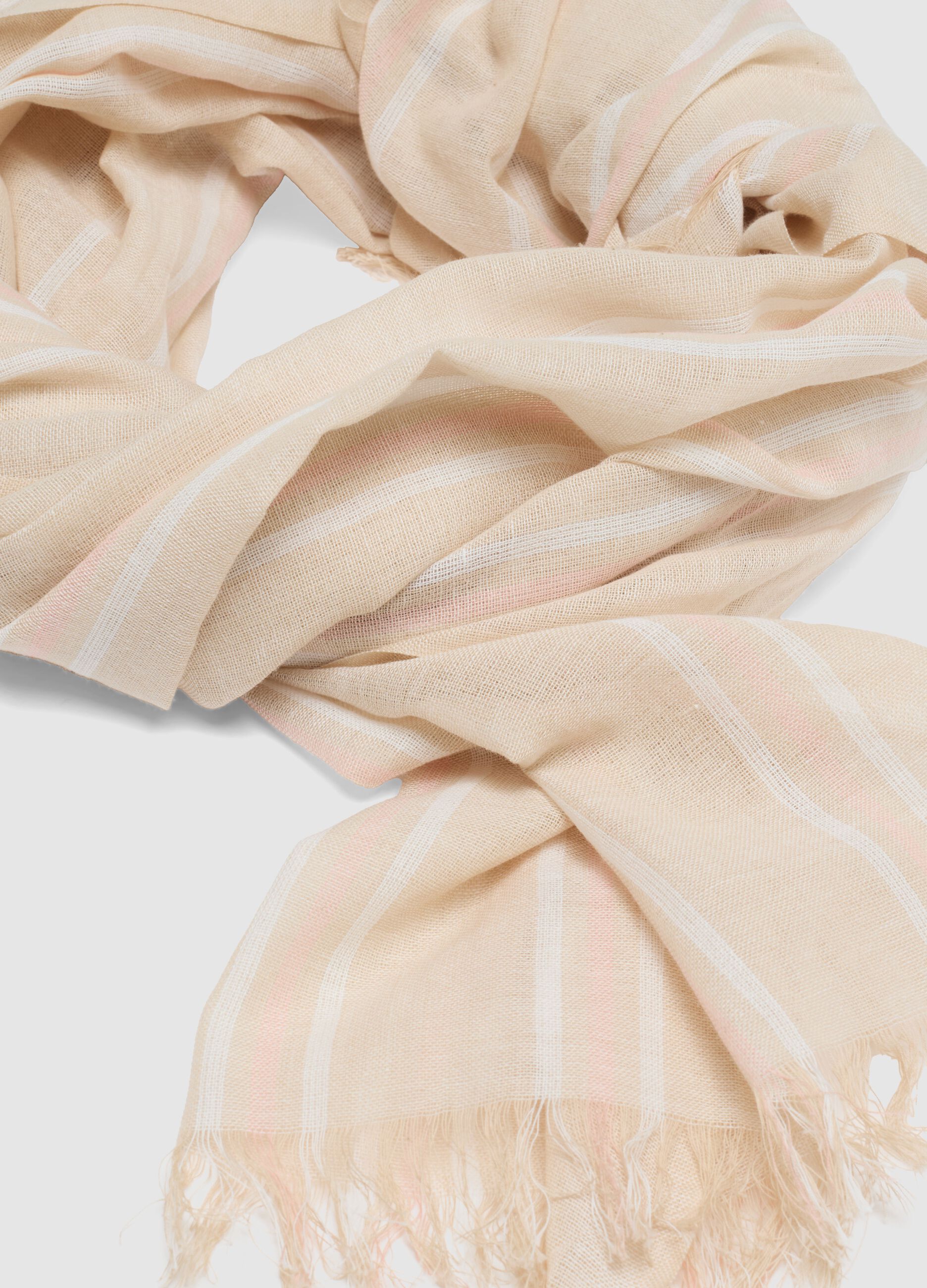 Beige pure cotton scarf with multicolour stripes