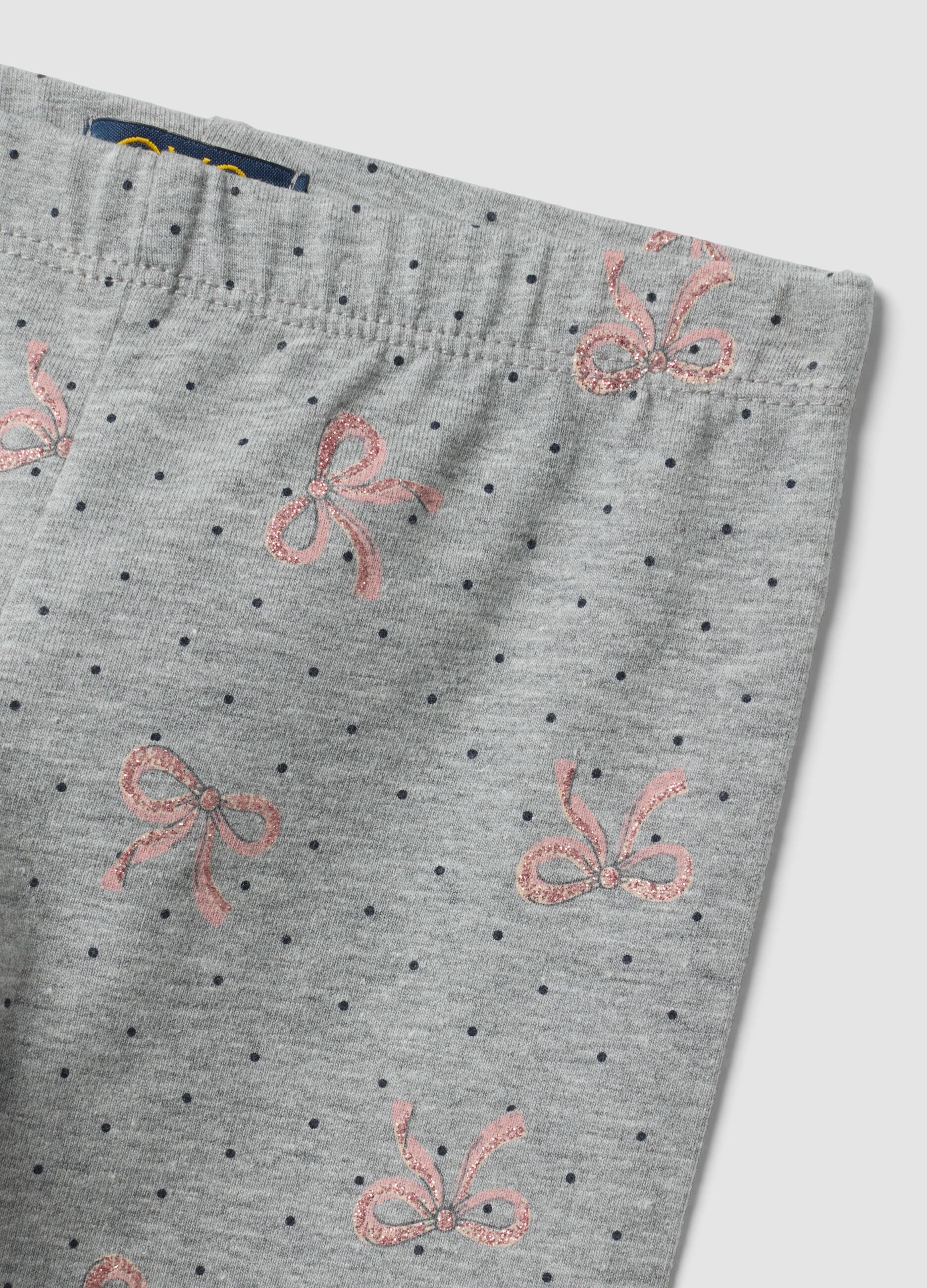 Leggings skinny grigi in cotone organico elasticizzato con fiocchi per bambina