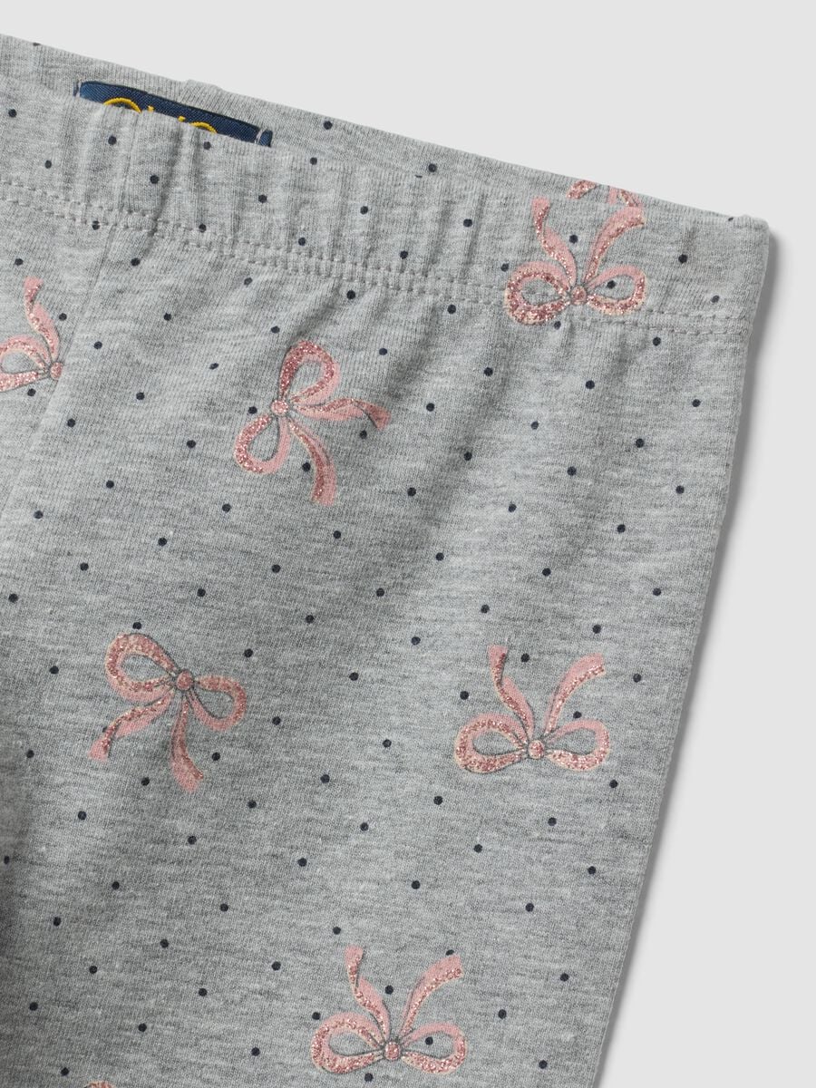 Leggings skinny grigi in cotone organico elasticizzato con fiocchi per bambina_2