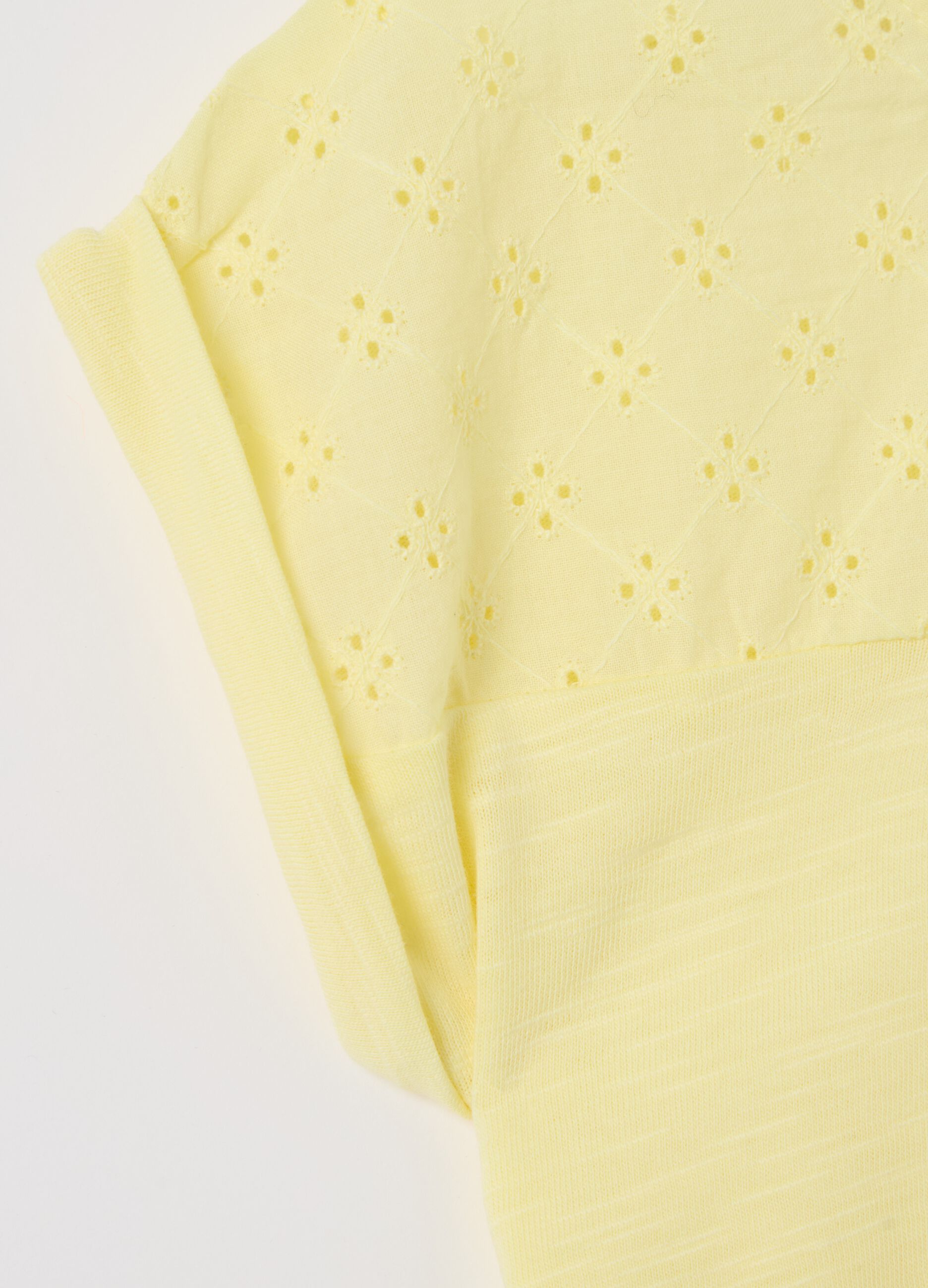 Cotton T-shirt with broderie anglaise insert