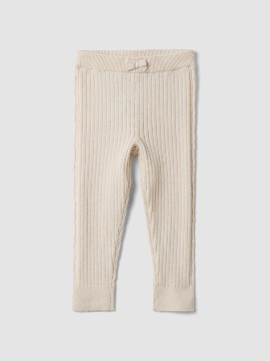 Leggings beige in misto viscosa a costine_0