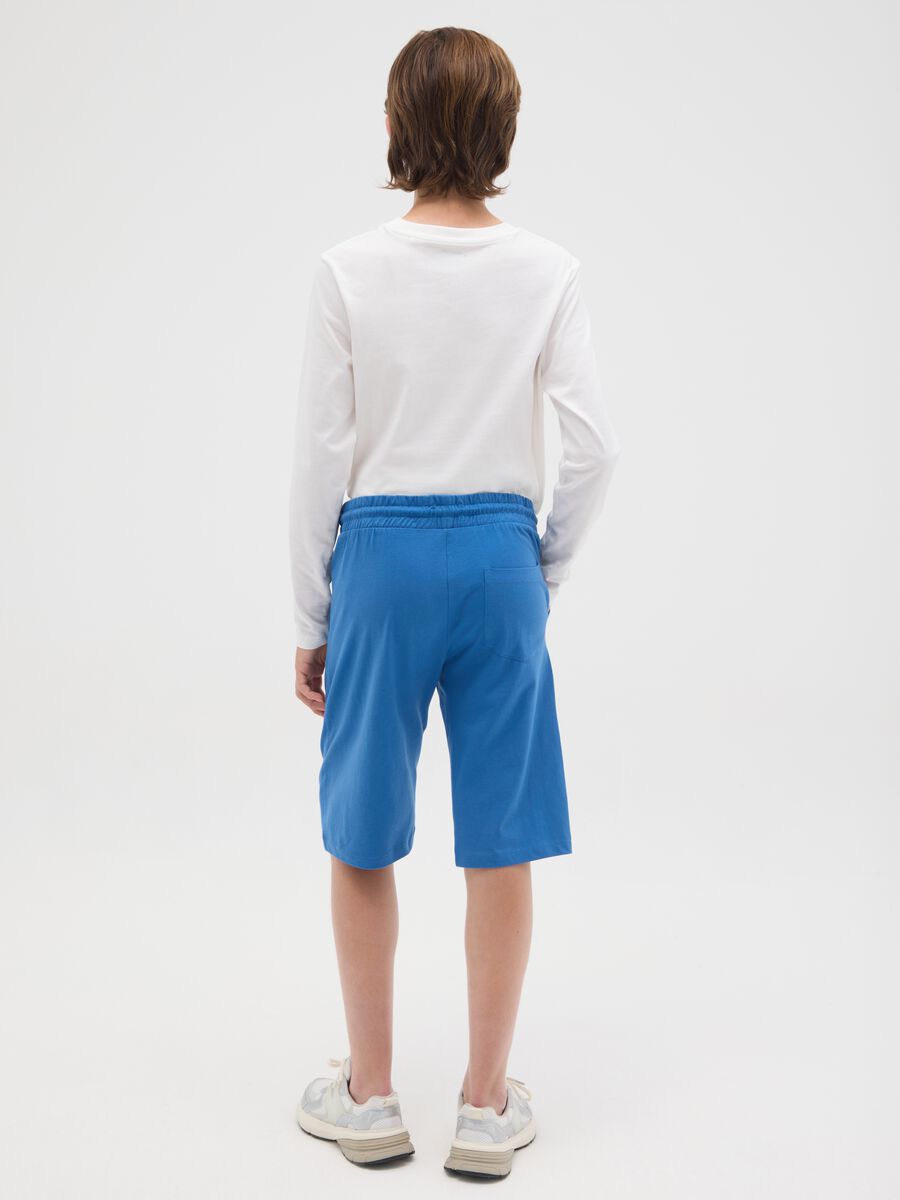 Bermuda da ragazzo in puro cotone blu regular fit_1
