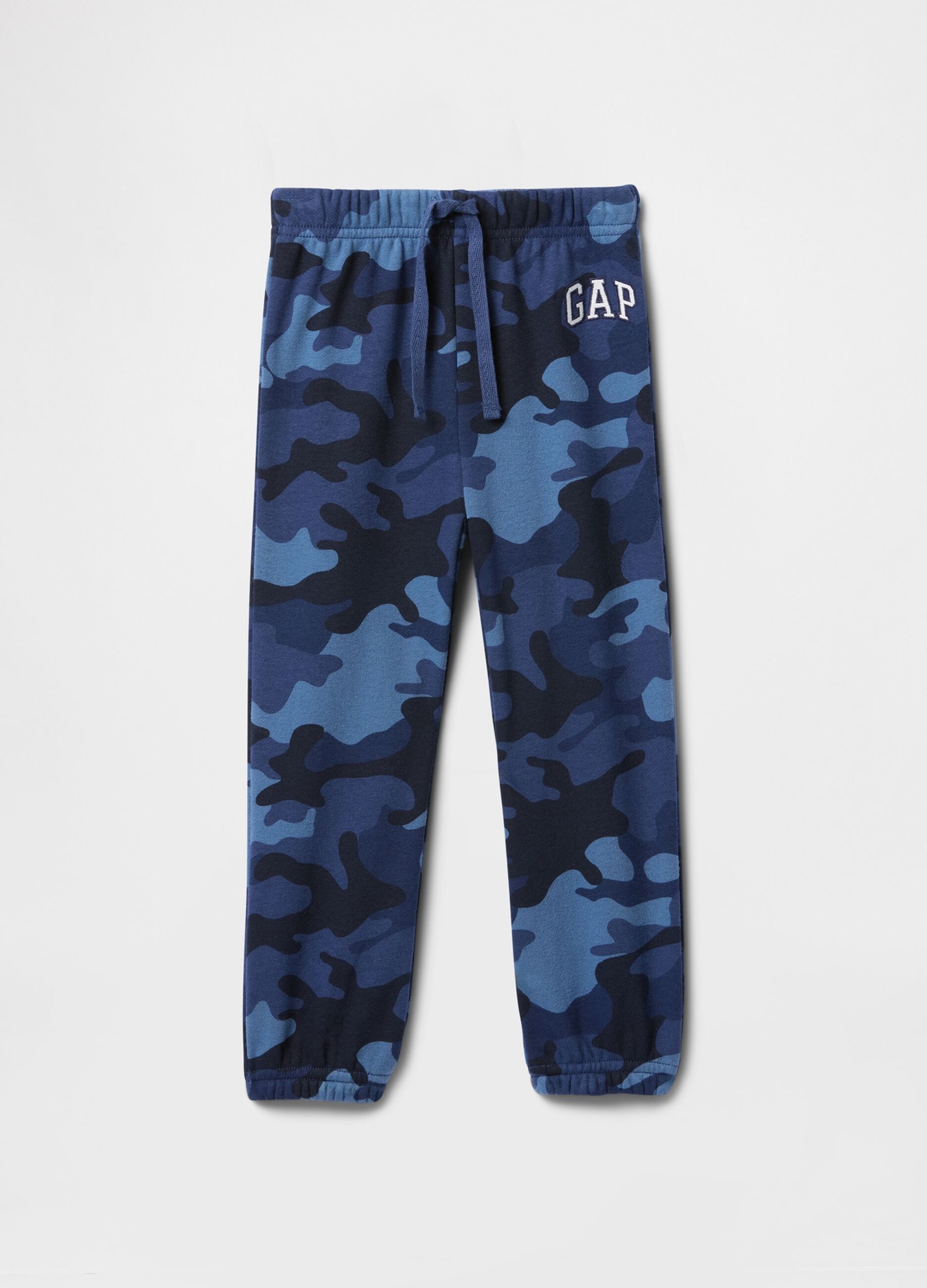 Cotton blend trousers with logo and camouflage pattern