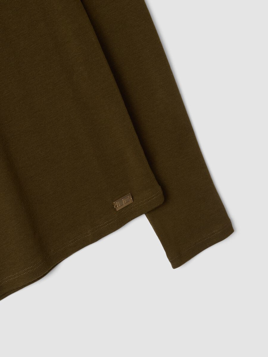 Brown lyocell and stretch wool mock-neck T-shirt, regular fit_1