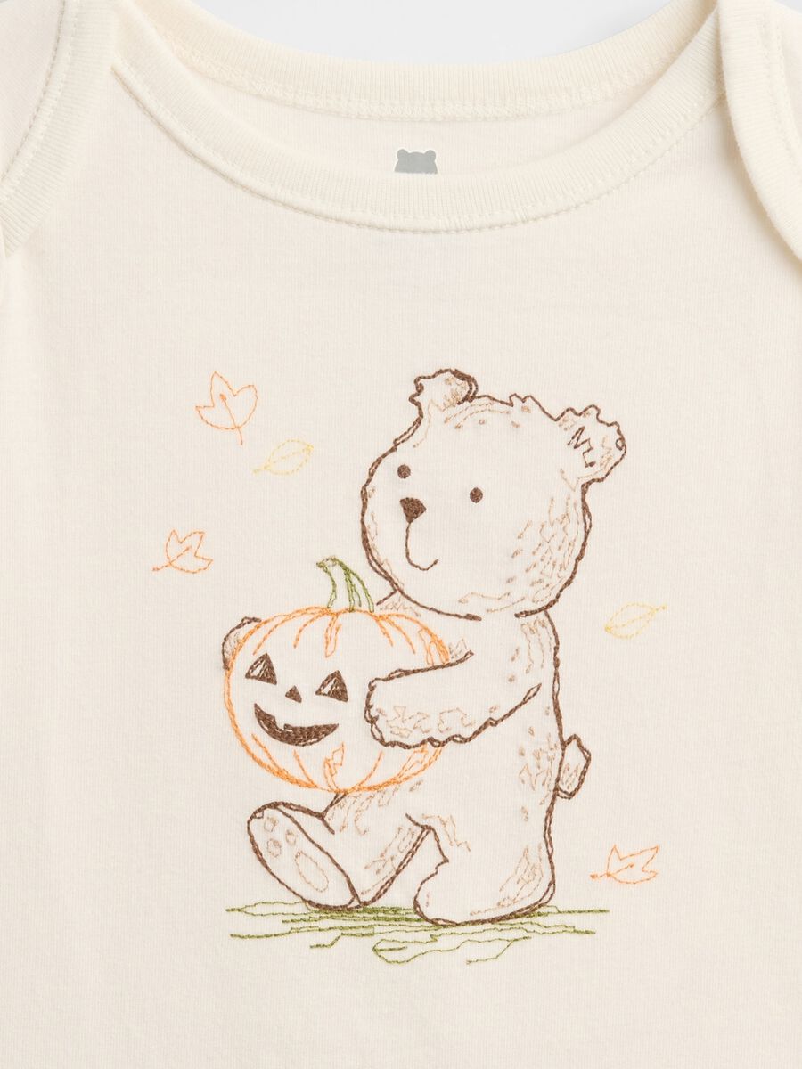 Beige cotton bodysuit with teddy bear print_2
