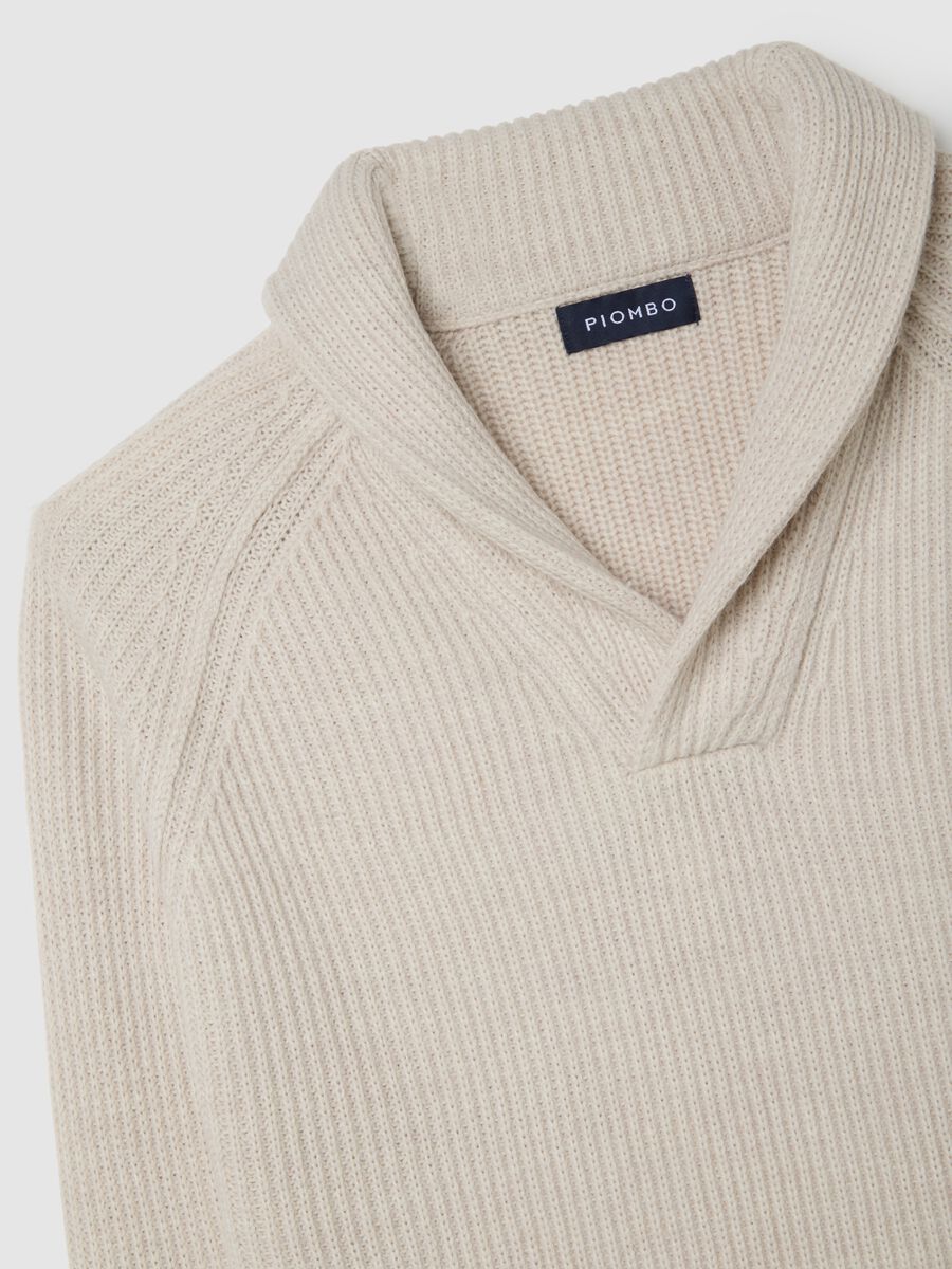 Beige Sweater with Shawl Collar in Wool Blend_5