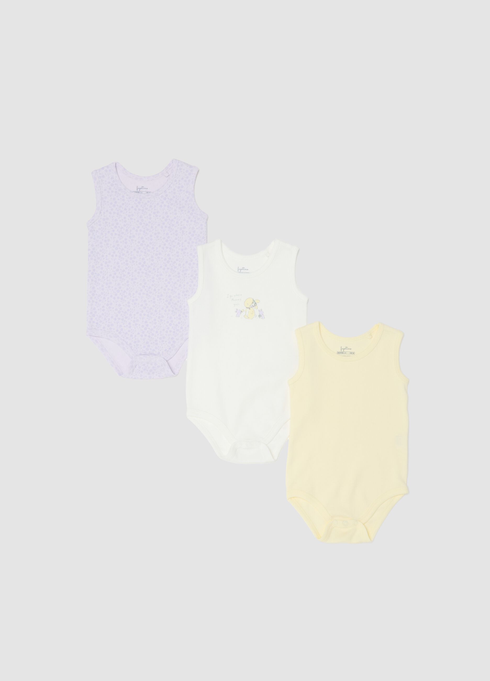 Multicolour sleeveless cotton bodysuit tripack for baby girls