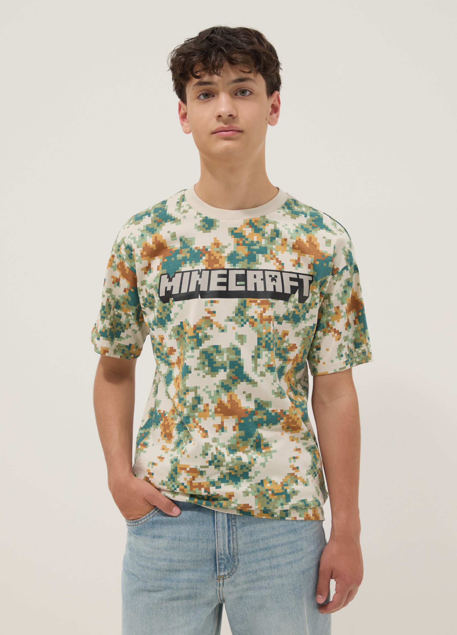 Multicolour pure cotton short-sleeve T-shirt