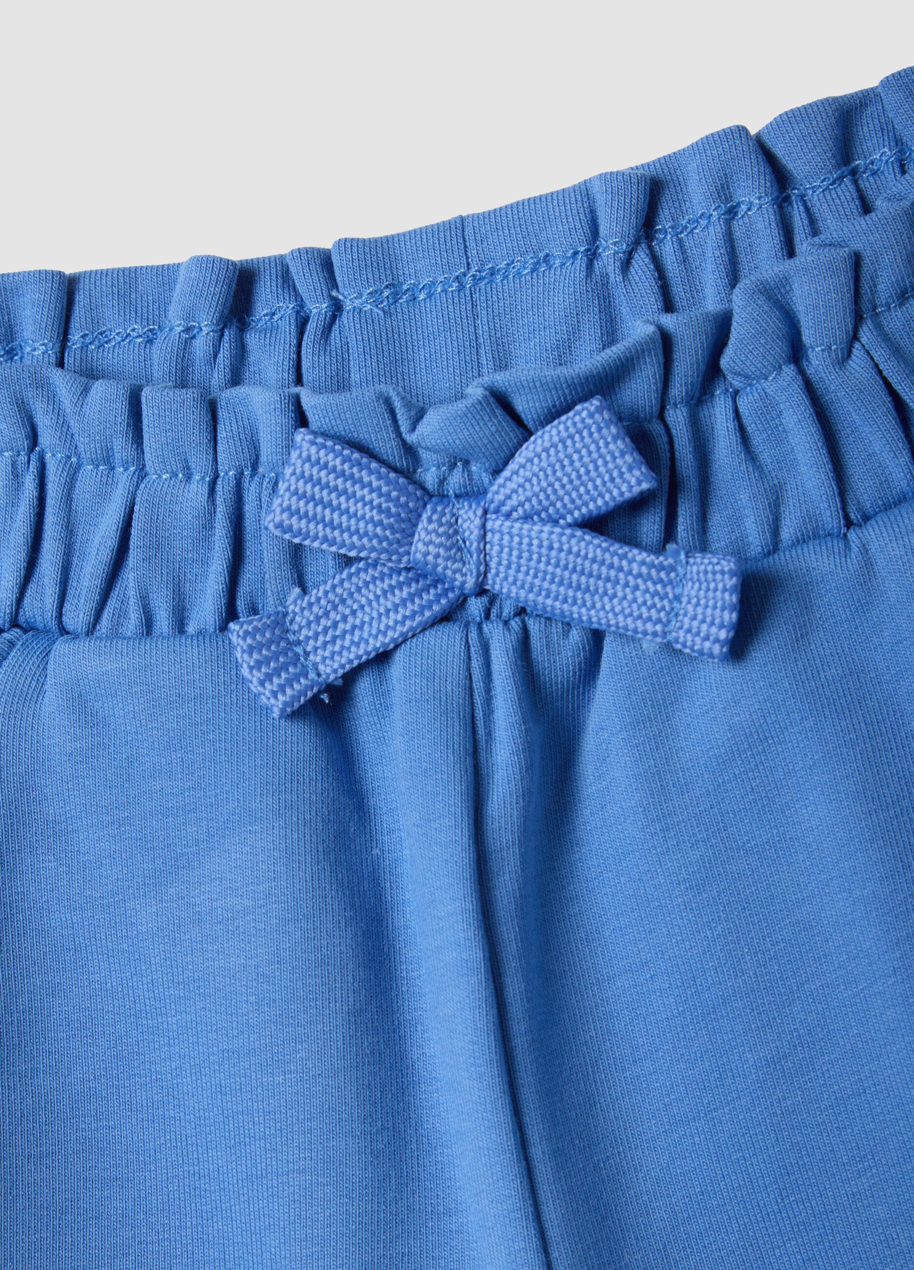 Girls&rsquo; stretch cotton blue shorts with bow