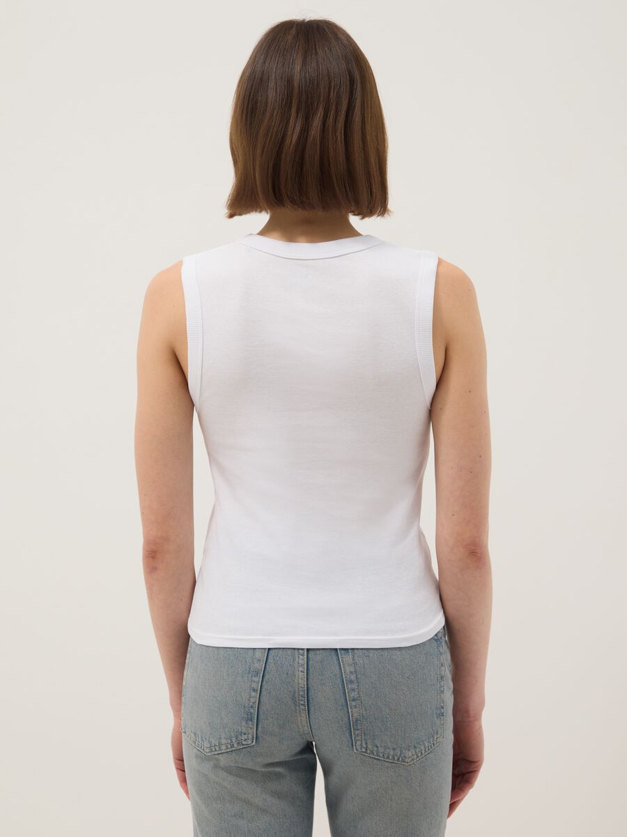 Tank top in puro cotone bianco regular fit con collo a V_1