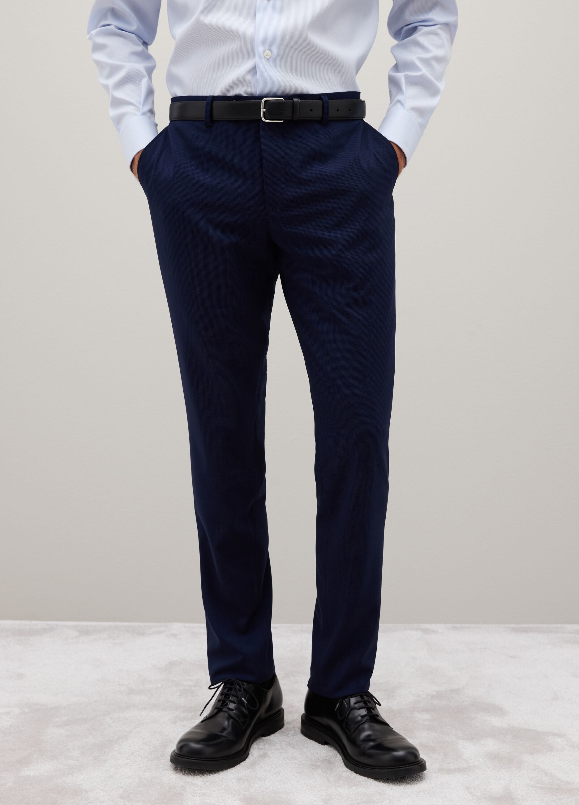 Blue Stretch Fabric Slim Fit Trousers