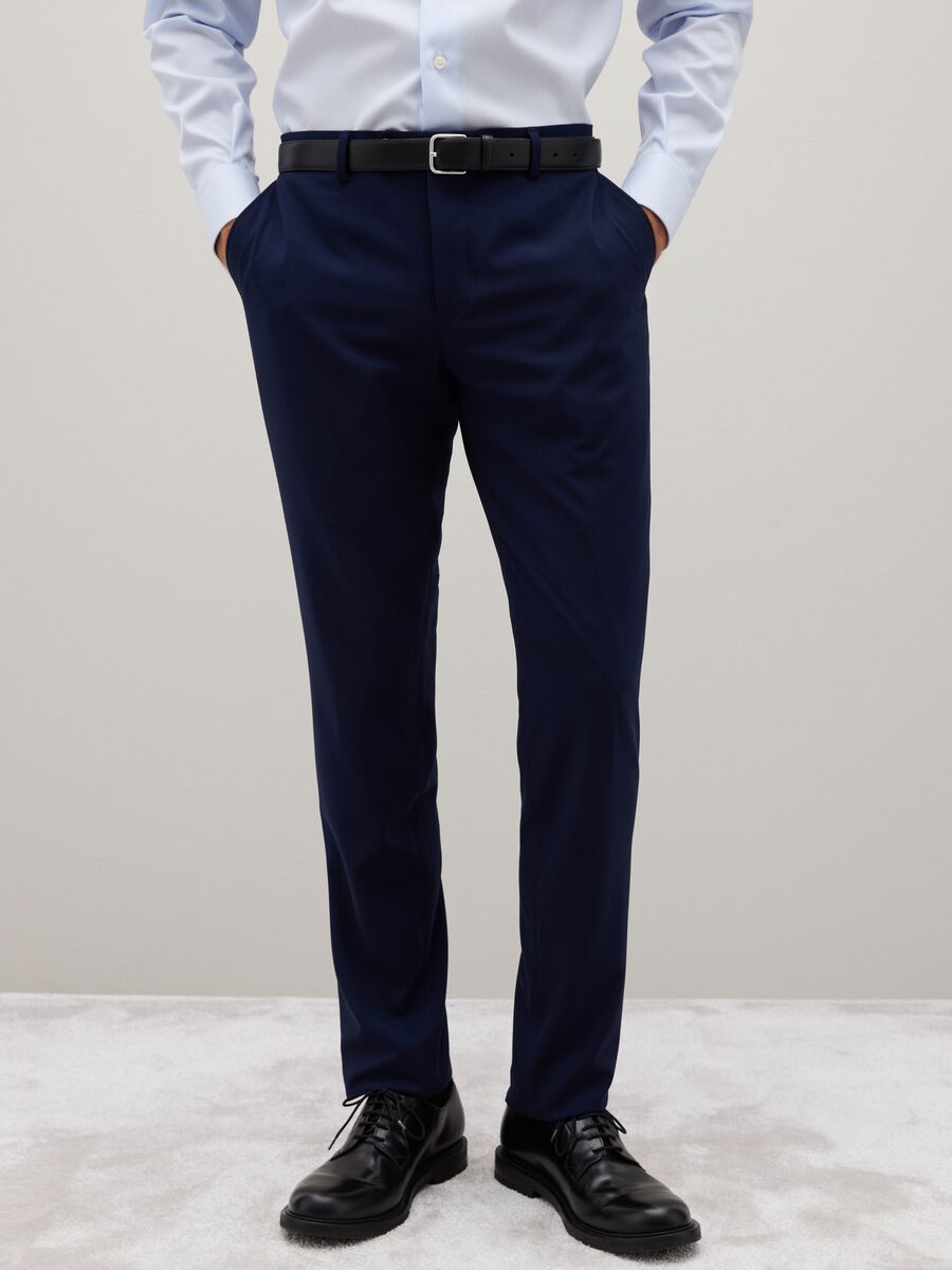 Pantaloni in tessuto elasticizzato blu slim fit_1